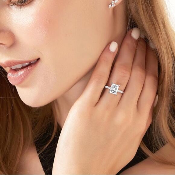 Paved Emerald Cut Engagement Ring - Picture 3 of 4